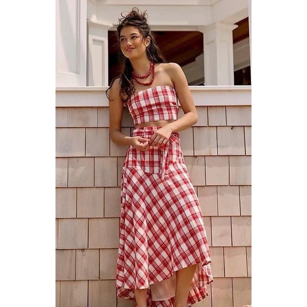 Free People After You Set - Red Plaid Two-Piece Set XS NWOT